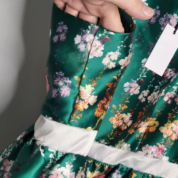 ModCloth Liz Luxe Emerald Floral Fit & Flare Dress XXL NWT Satin Garden Party - Picture 7 of 15